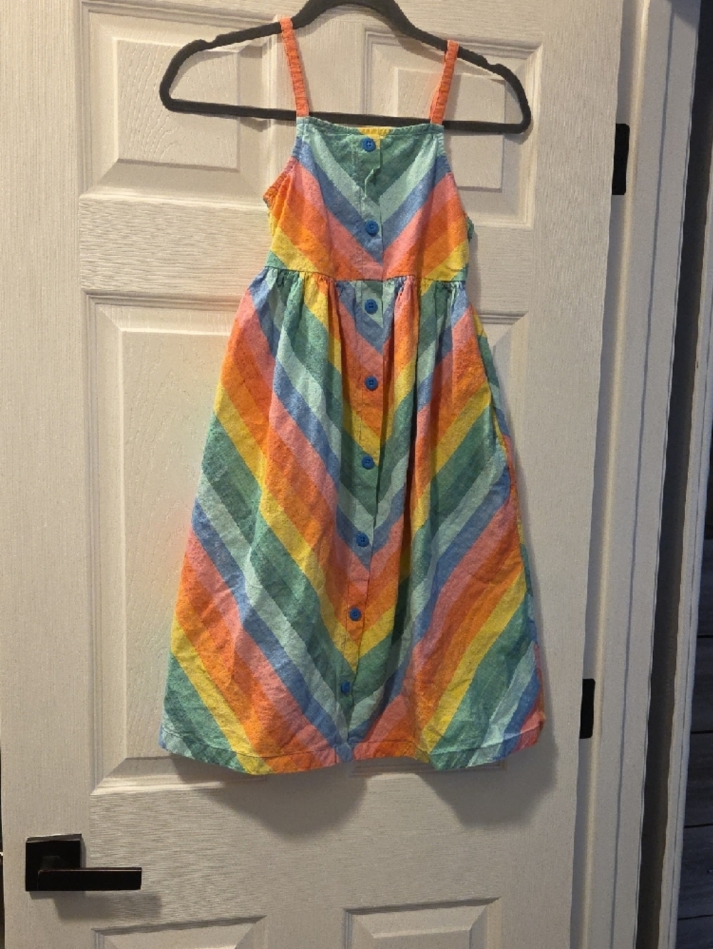 Hanna Andersson Size 140 Rainbow Stripe Sundress - Coral, Yellow, Green, Blue